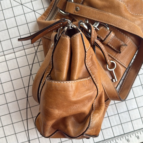 Fossil Leather Shoulder Bag | Cognac Brown Satchel | Buckle Detail | Key Charm - Picture 13 of 13